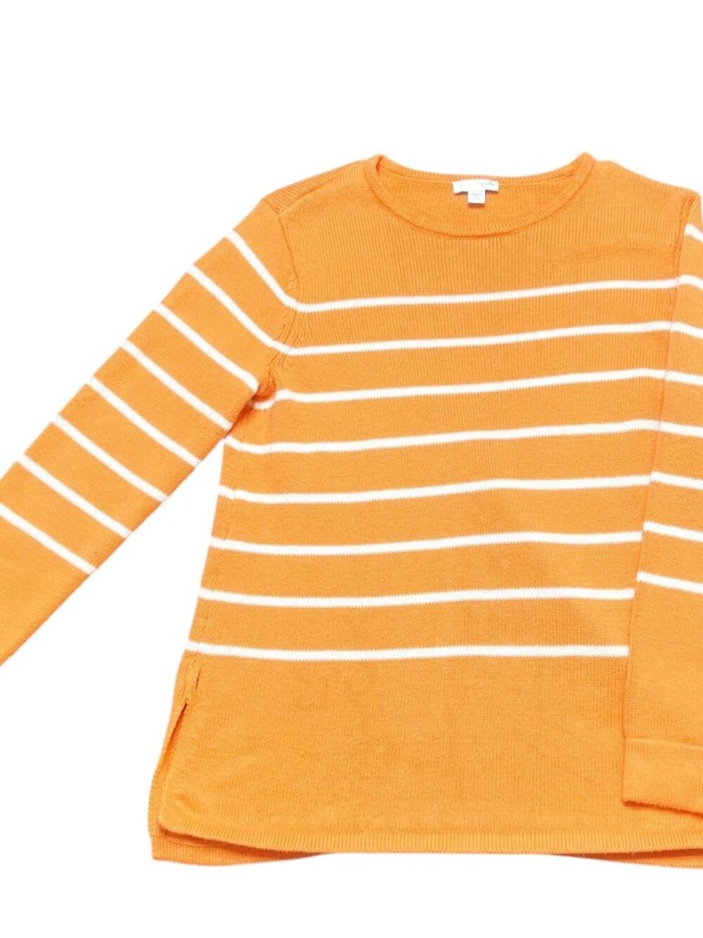 J Jill Sweater Womens Size SP Orange White Striped Scoop Neck Long Sleeve